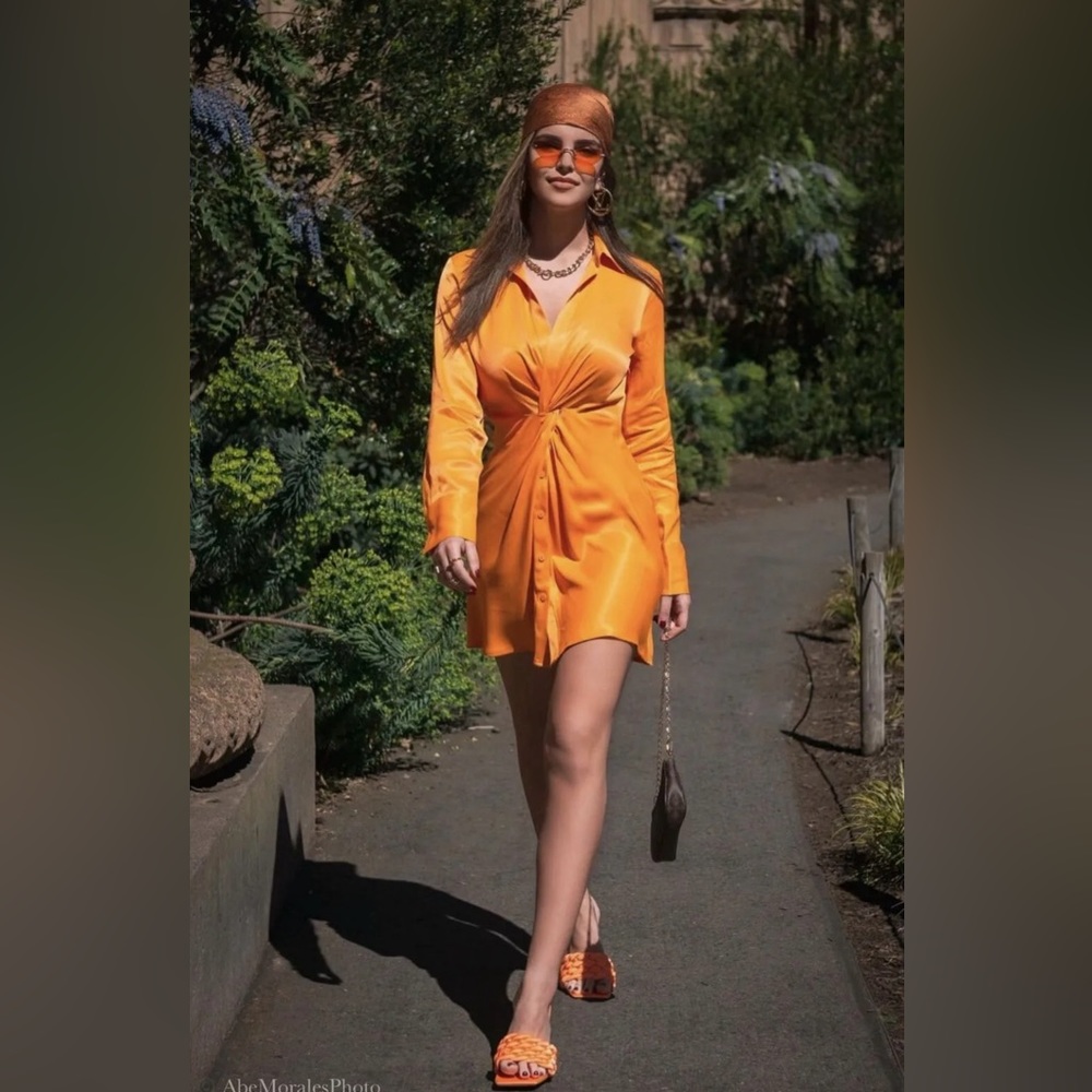 Zara Satin Knot Mini Dress Orange size large